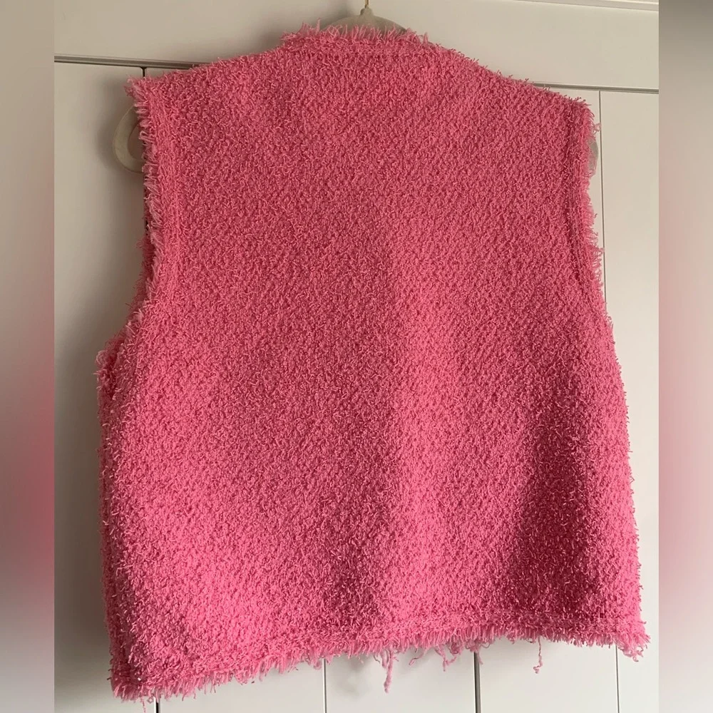 SundayUp One‎ Size Womens Pink Faux Tweed Vest Frayed With Gold Buttons